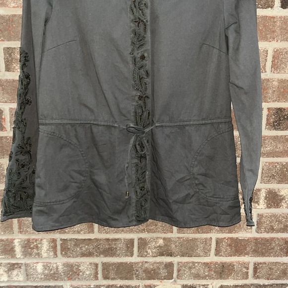 LOVE SAM Olive Green snap front jacket drawstring waist 100% cotton size medium - Picture 5 of 14